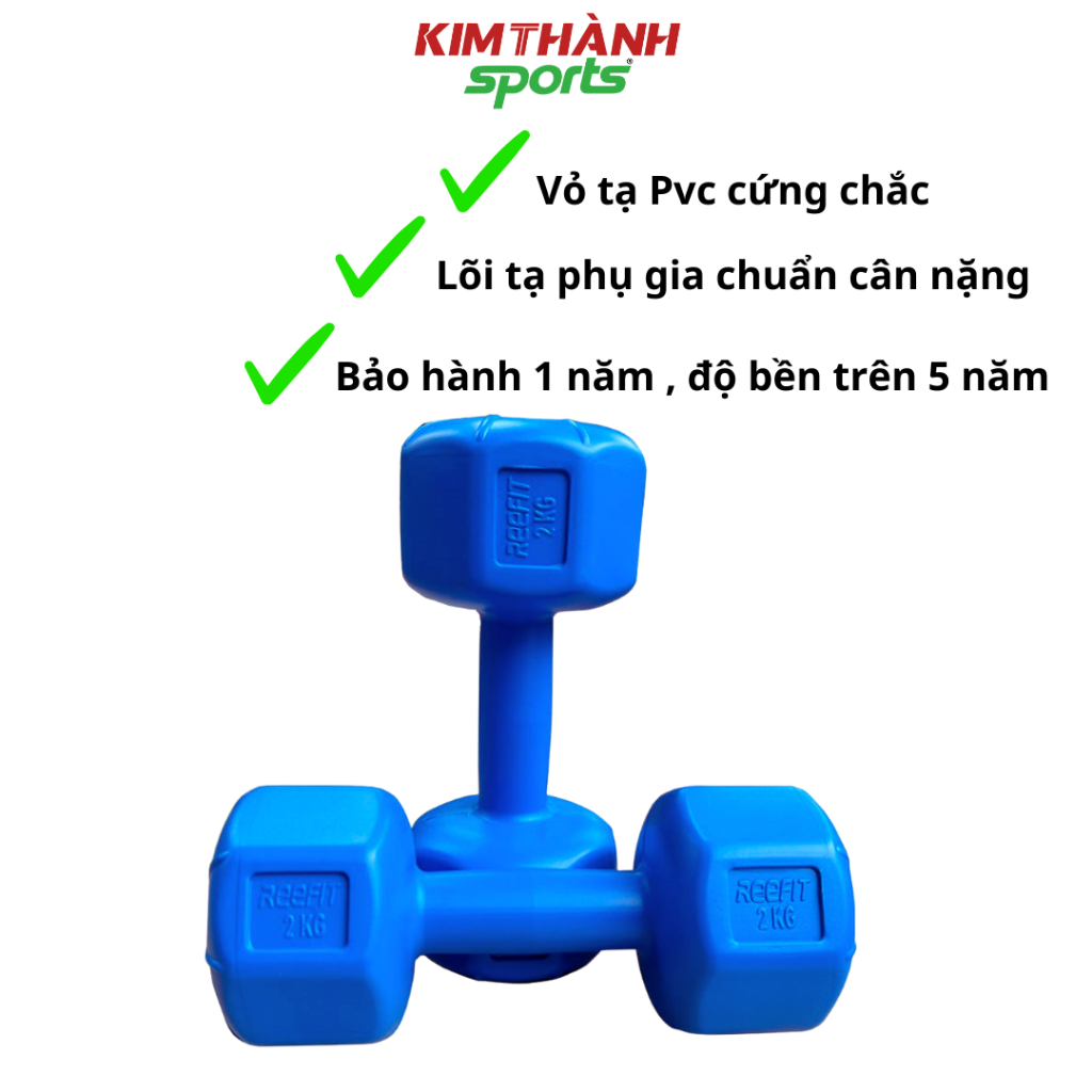 Tạ tay nhựa 2kg loại 1 siêu bền có lõi thép bên trong chống gãy tạ , tạ tập tay 2kg giá rẻ đã nhồi - KIM THÀNH SPORT