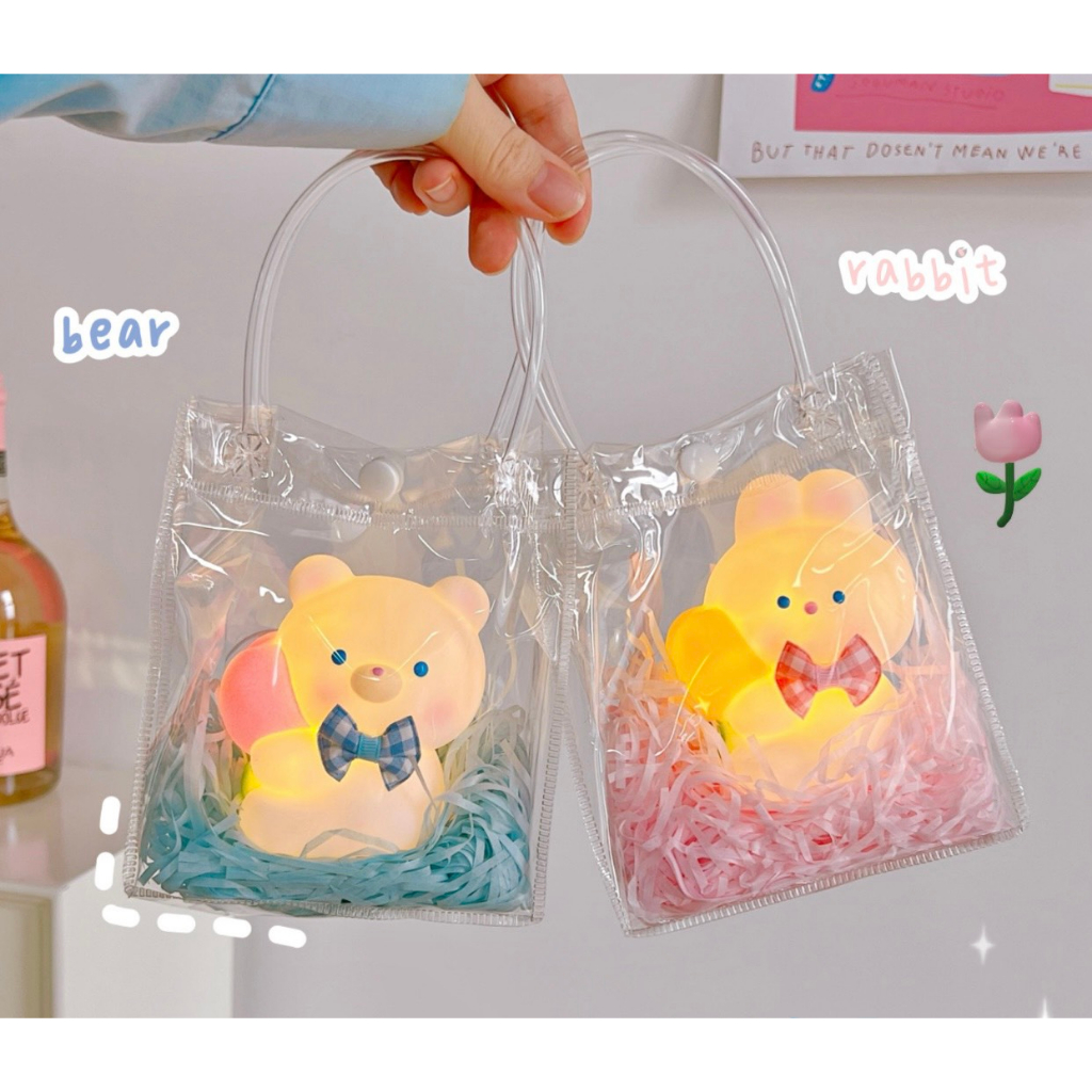 Đèn Ngủ Trang Trí Hình Thỏ Hoạt Hình Dễ Thương kèm túi Trang Trí Căn Phòng Chill Ánh sáng ấm áp Phong cách decor - PK03