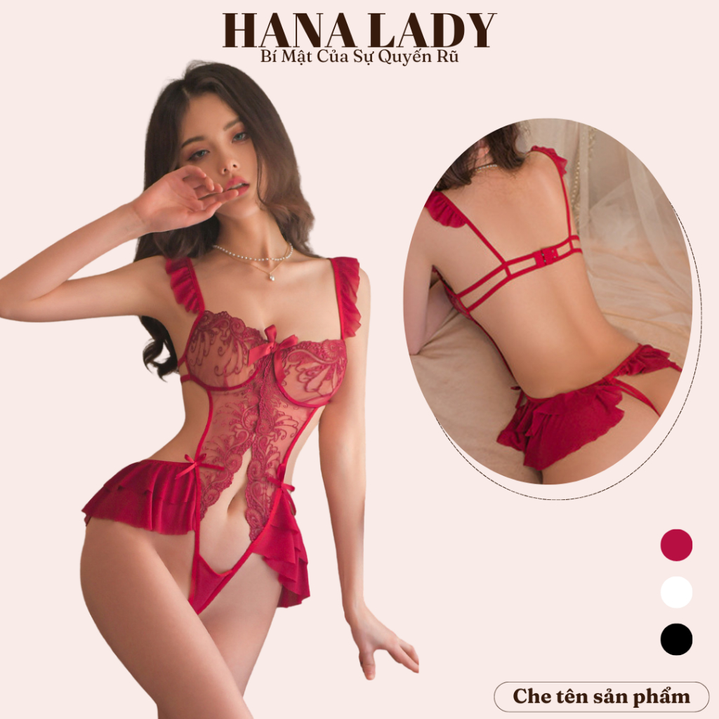 Đồ ngủ sexy - Bodysuit ren nơ cánh tiên hở lưng khiêu gợi dáng xòe gợi cảm VN542