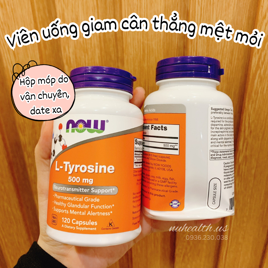 Viên Uống Hỗ Trợ Giảm Căng Thẳng Mệt Mỏi  NOW L-Tyrosine 500mg 120 Viên Của Mỹ