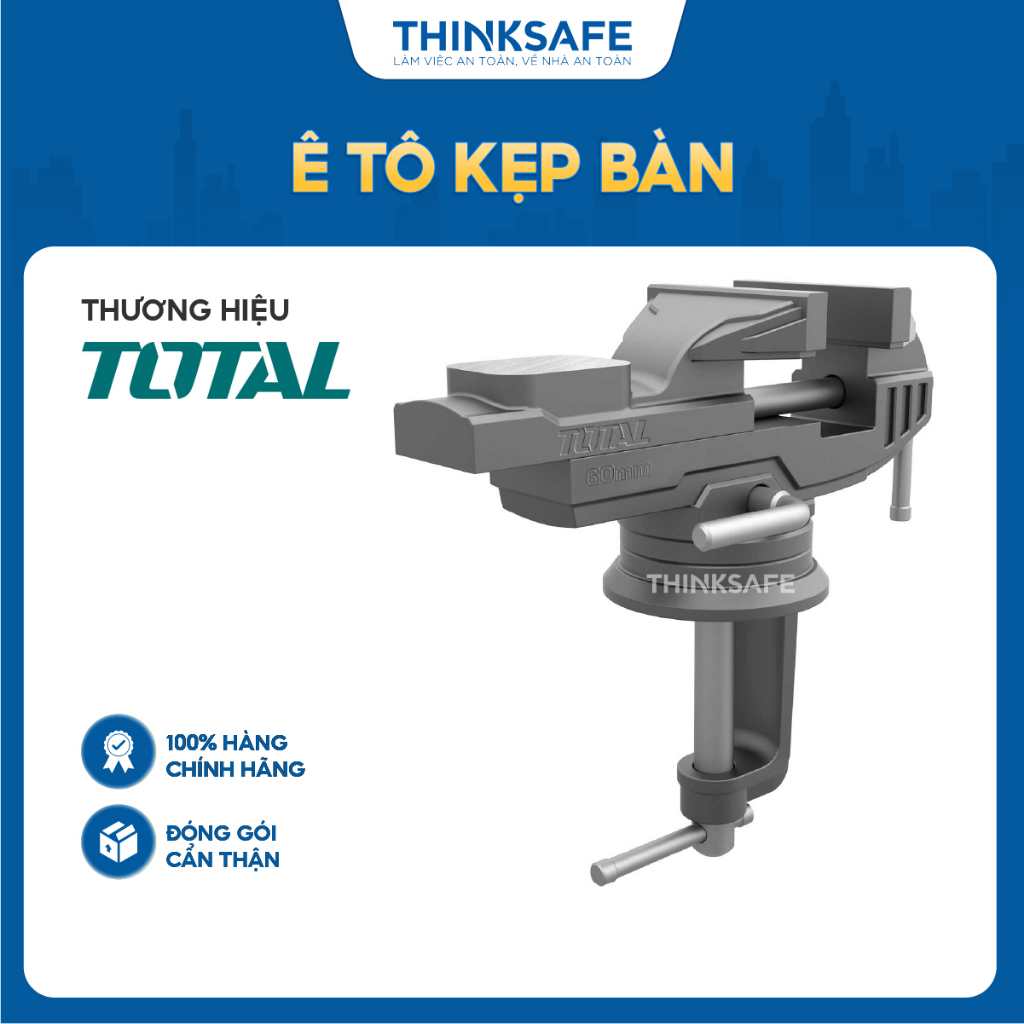 Ê tô kẹp bàn Total THT6126 bàn xoay 60mm, lực kẹp tối đa 1000kg, giữ chặt chi tiết, kẹp gỗ, kẹp sắt đa năng - Thinksafe
