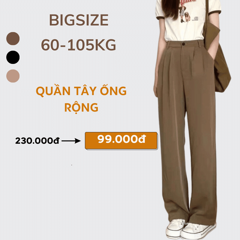 60-105KG Quần tây nữ ông rộng BIGSIZE công sở, đi học nữ cạp có đai thun lưng cao (Mã 20)