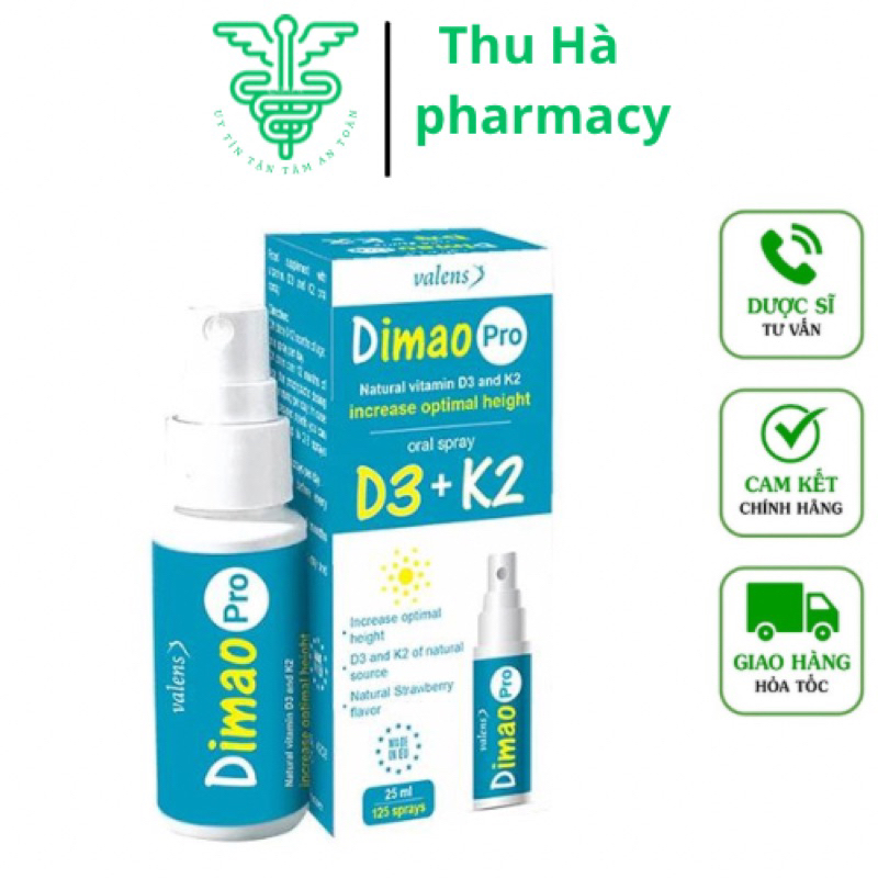 Dimao Pro D3K2 bổ sung Vitamin D3 K2 MK7 tăng cường hấp thu Canxi giúp tăng chiều cao cho trẻ Lọ 25ml