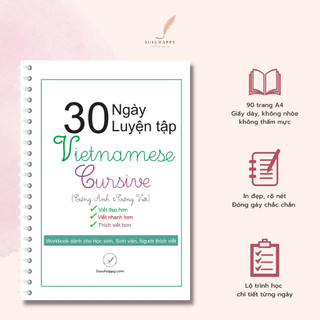 Workbook 30 Ngày Cải Thiện Chữ Viết Tay Vietnamese Cursive, Giúp Viết Đẹp, Nhanh Hơn