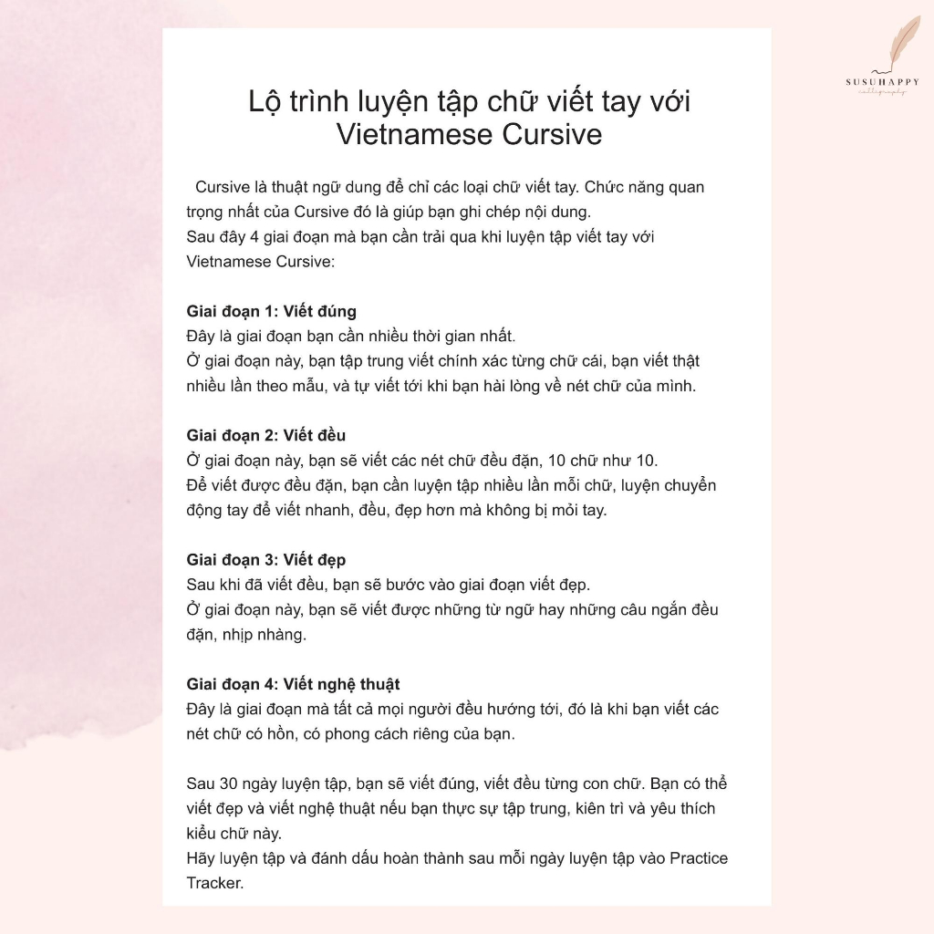 Workbook 30 Ngày Cải Thiện Chữ Viết Tay Vietnamese Cursive, Giúp Viết Đẹp, Nhanh Hơn