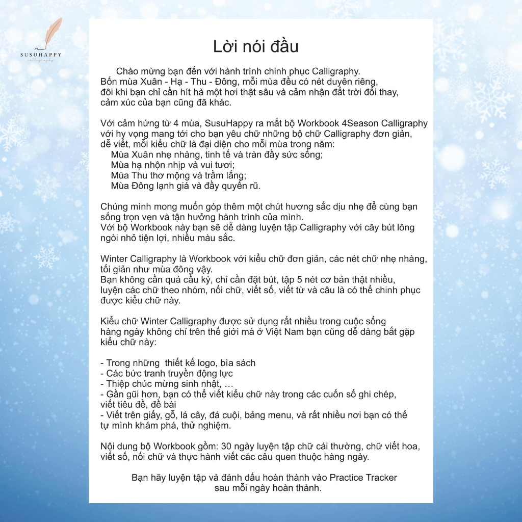 Workbook Luyện Viết Winter Calligraphy Dùng Brush Pen Ngòi Nhỏ Cho Người Mới Bắt Đầu