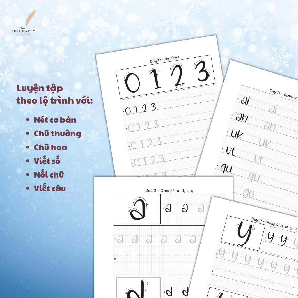 Workbook Luyện Viết Winter Calligraphy Dùng Brush Pen Ngòi Nhỏ Cho Người Mới Bắt Đầu