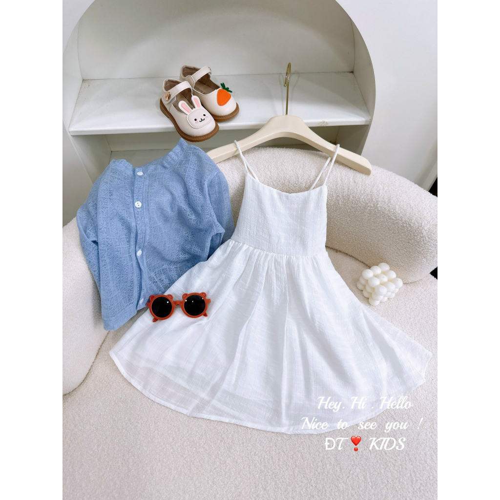 Set váy 2 dây mix cadigan phong cách tiểu thư điệu đà cho bé gái