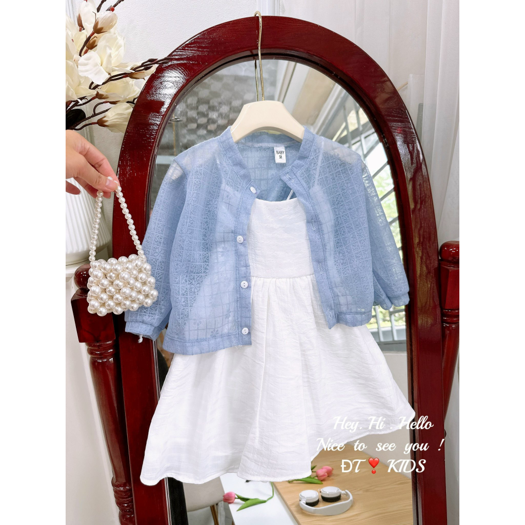 Set váy 2 dây mix cadigan phong cách tiểu thư điệu đà cho bé gái