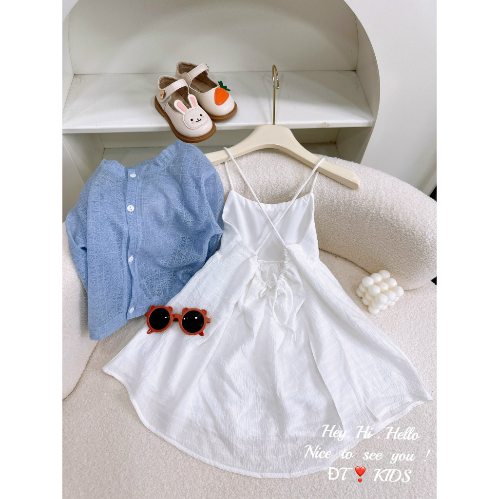 Set váy 2 dây mix cadigan phong cách tiểu thư điệu đà cho bé gái