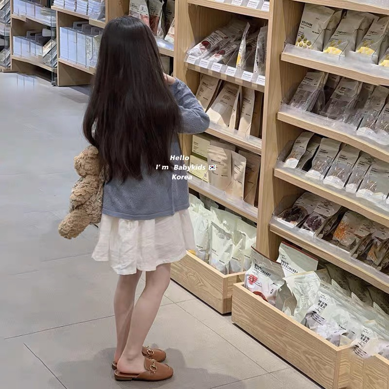 Set váy 2 dây mix cadigan phong cách tiểu thư điệu đà cho bé gái