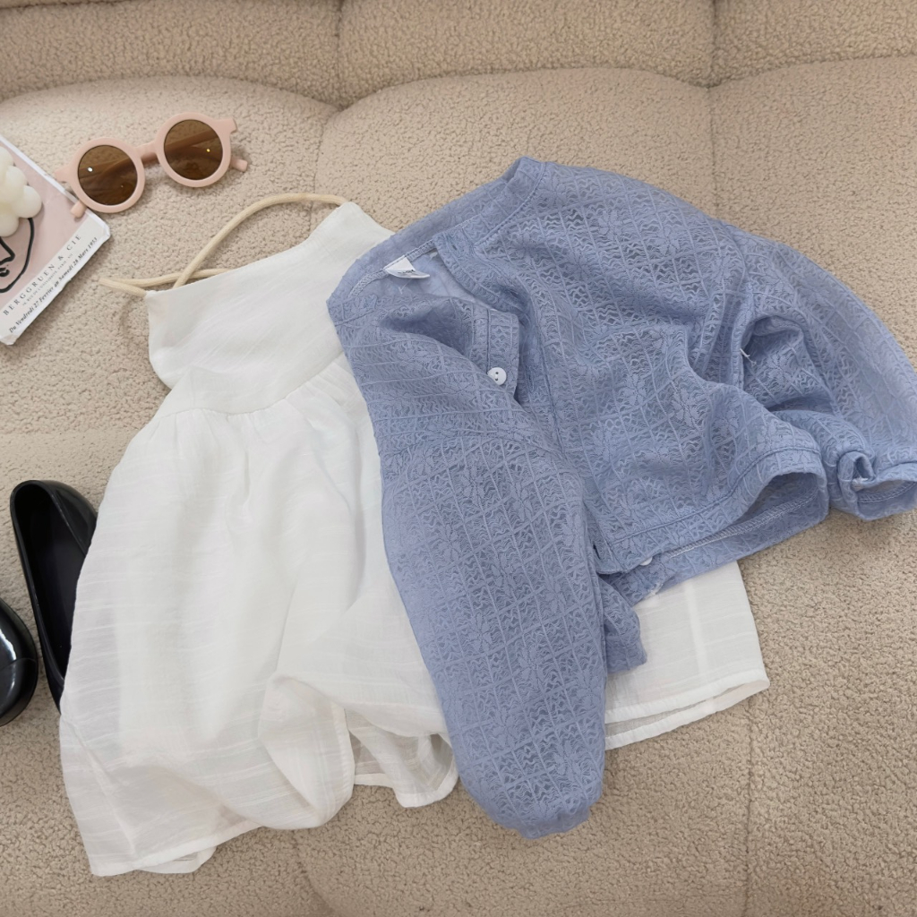 Set váy 2 dây mix cadigan phong cách tiểu thư điệu đà cho bé gái