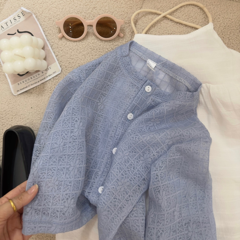 Set váy 2 dây mix cadigan phong cách tiểu thư điệu đà cho bé gái