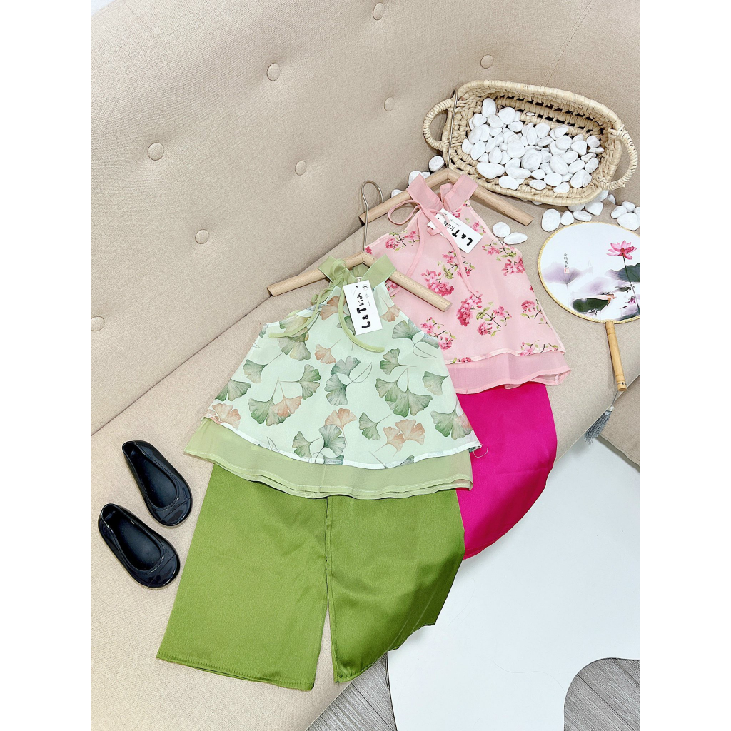 Set yếm lụa đính nơ xinh cho bé gái 8-25kg