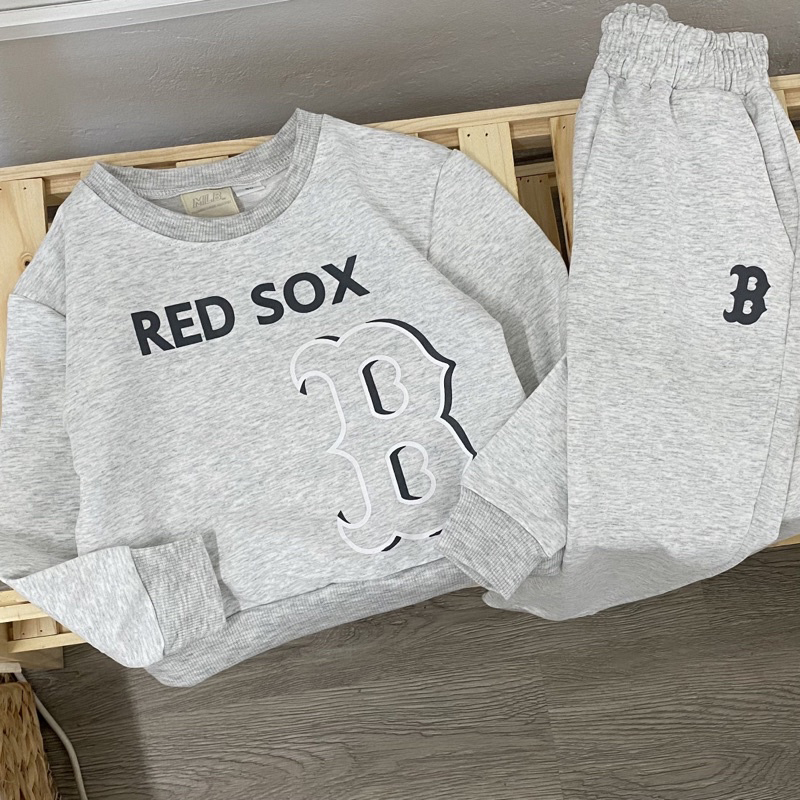 Bộ nỉ da cá NY Mlb cho bé trai màu ghi sáng size từ 12-35 cân