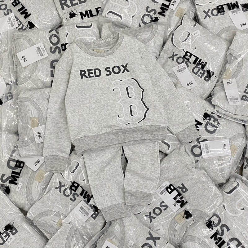 Bộ nỉ da cá NY Mlb cho bé trai màu ghi sáng size từ 12-35 cân