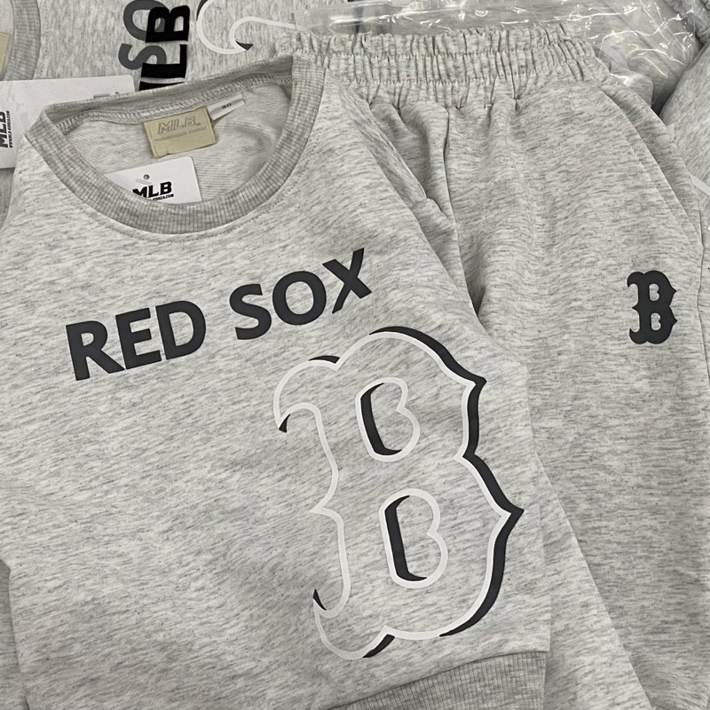Bộ nỉ da cá NY Mlb cho bé trai màu ghi sáng size từ 12-35 cân