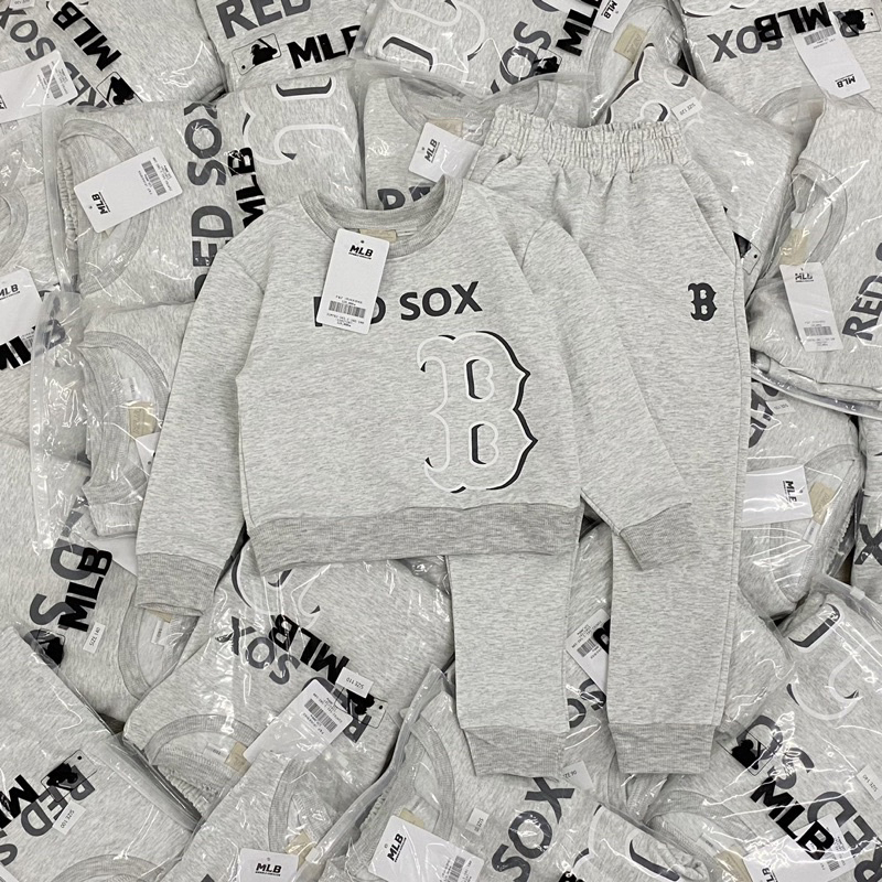 Bộ nỉ da cá NY Mlb cho bé trai màu ghi sáng size từ 12-35 cân