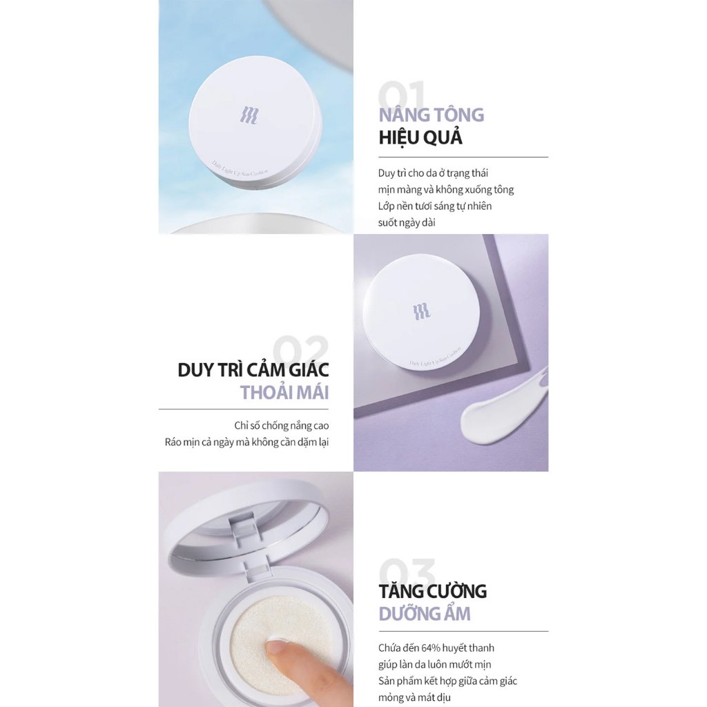 Kem Chống Nắng Dạng Cushion Nâng Tông Da, Dưỡng Ẩm Merzy Daily Light Up Sun Cushion SPF50+ PA++++ 12g