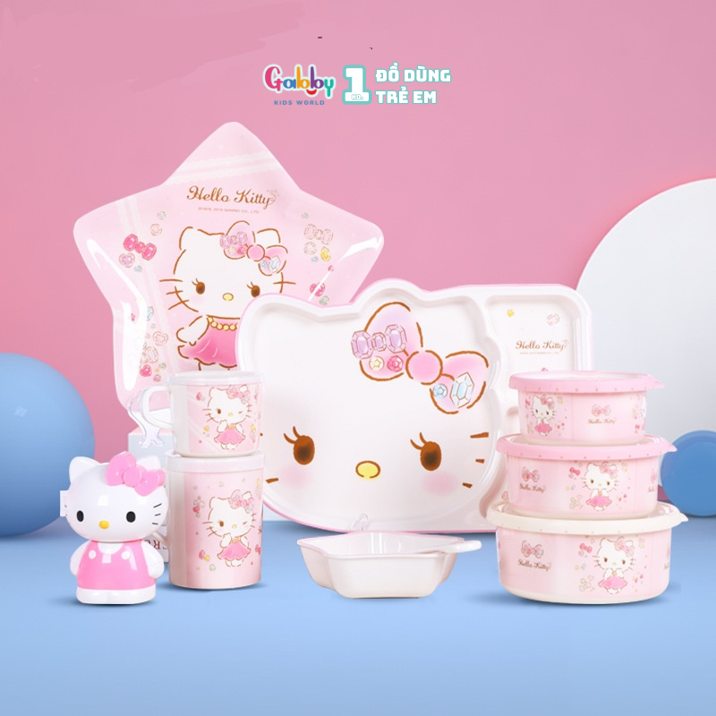 Bộ Tô Khay Chén Đĩa Ăn Dặm Nhựa Melamine Hình Hello Kitty Đáng Yêu Cho Bé