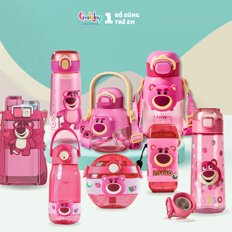 Bình Nước Gấu Dâu Lotso Dễ Thương Cho Bé Mang Đi Học, Đi Chơi Đa Dạng Mẫu