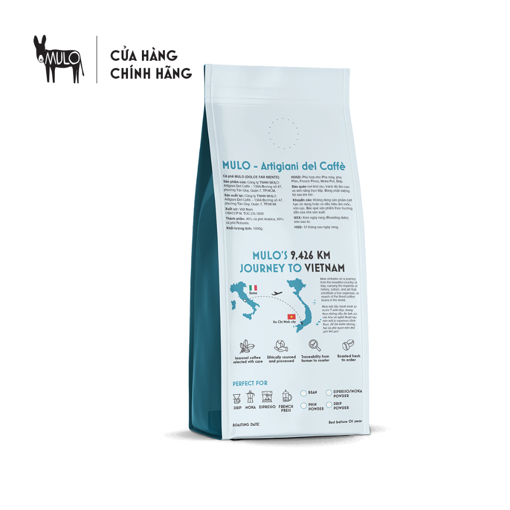 Cà phê Gu Nhẹ DOLCE FAR NIENTE nguyên chất 220g , MULO Coffee - Hương vị thanh nhẹ, ngọt hậu