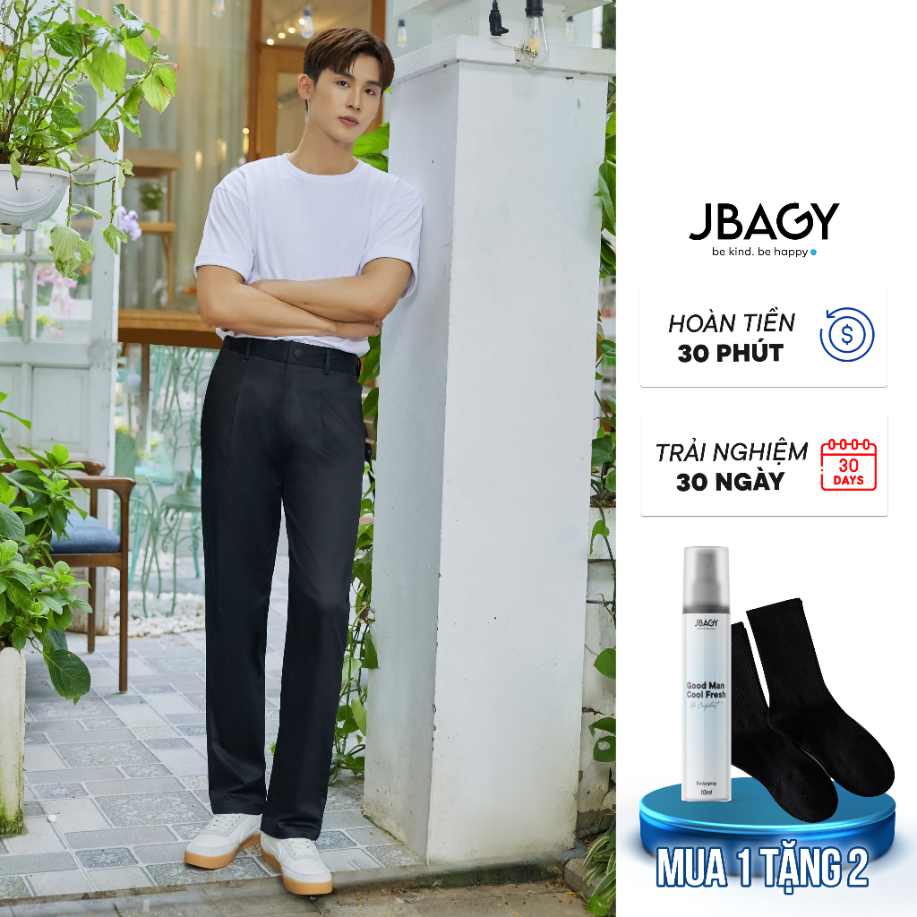 Quần dài nam ống rộng vải cotton tự nhiên thiết kế 1 khuy bấm dáng suông thương hiệu JBAGY - JD0104