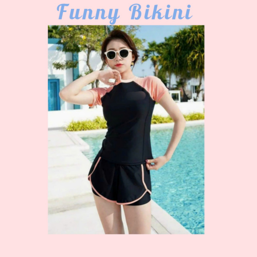 Bikini, Đồ Tập Gym, Thể Thao, Tennis, Đồ bơi nữ kín đáo tay ngắn quần đùi, đồ bơi học sinh kín đáo FUNNY BIKINI MS-07