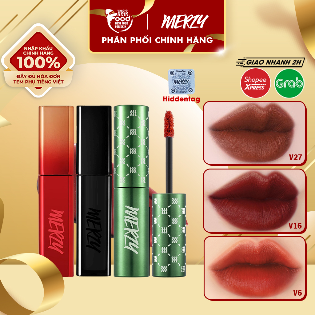 Son kem lì, siêu mịn Hàn Quốc Merzy The First Velvet Tint (V6 Green vỏ xanh, V16,V17)