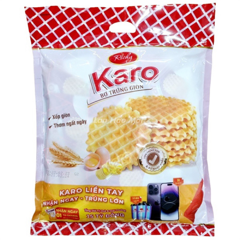 1 TÚI BÁNH KARO BƠ TRỨNG GIÒN RICHY BÁNH ĂN SÁNG RICHY WAFFLES GỒM 10 GÓI KARO CỨNG 150G