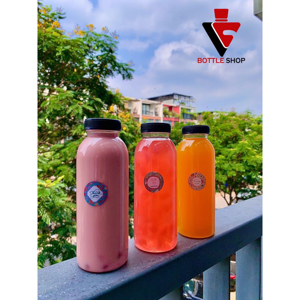 Combo 50-100-200 Chai nhựa 330ml trong tròn nắp vặn cổ rộng đựng Trà Sữa, nước Trái Cây