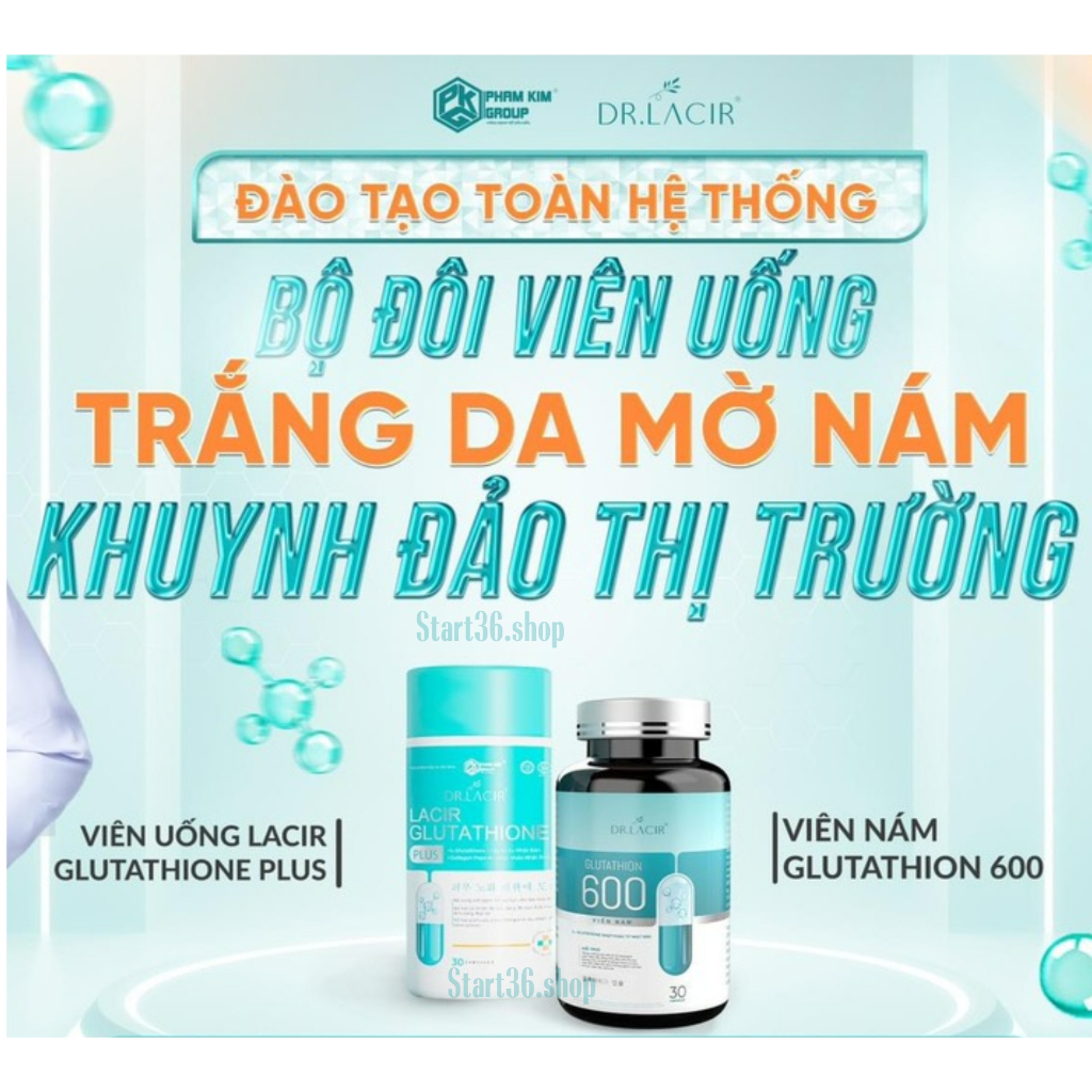 Viên uống trắng da glutathione 600 và viên uống lacir glutathione plus ngừa nám cải thiện nội tiết tố nữ hộp 30 viên