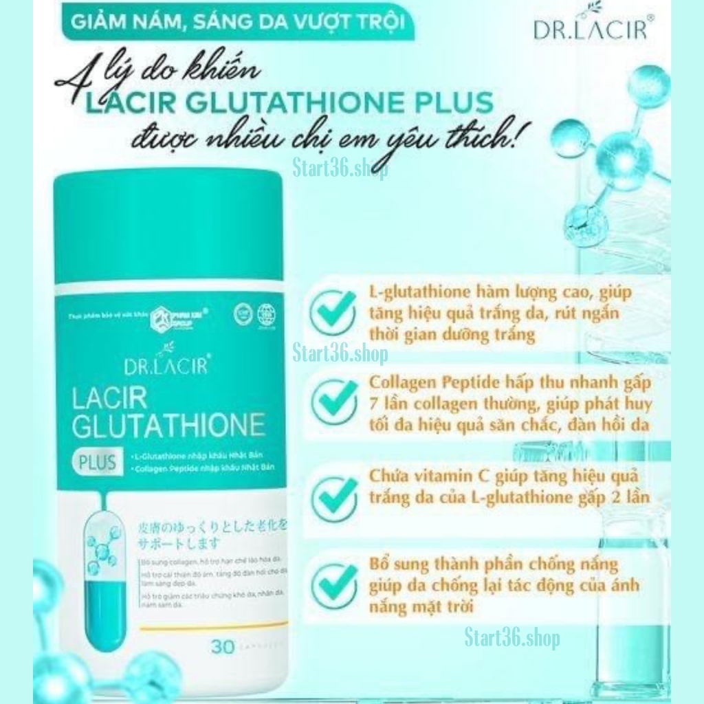 Viên uống trắng da glutathione 600 và viên uống lacir glutathione plus ngừa nám cải thiện nội tiết tố nữ hộp 30 viên