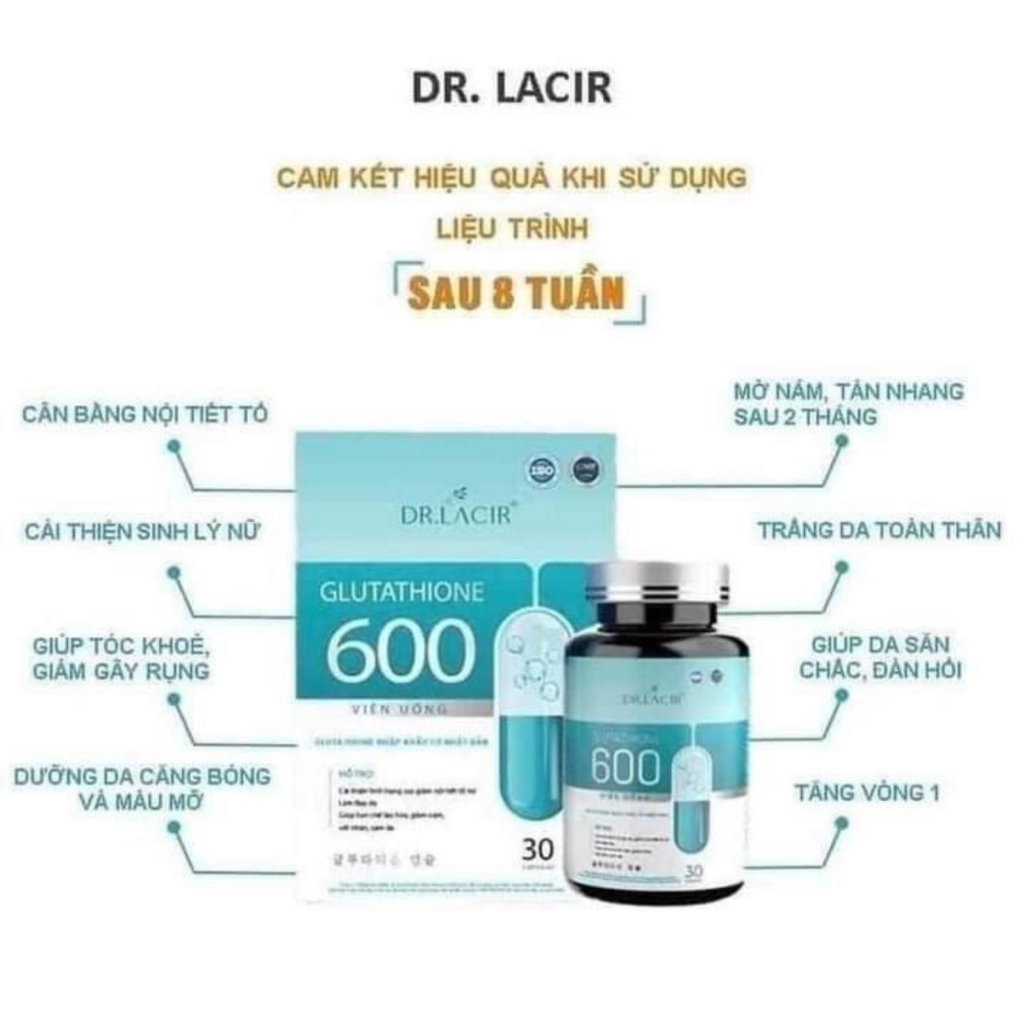 Viên uống trắng da glutathione 600 và viên uống lacir glutathione plus ngừa nám cải thiện nội tiết tố nữ hộp 30 viên