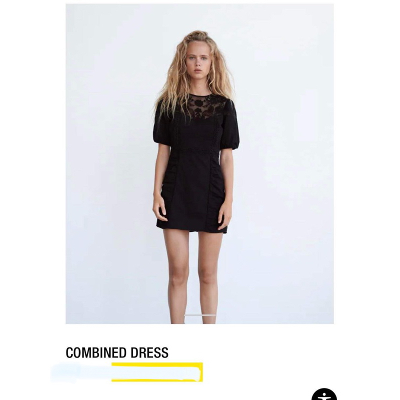 Đầm Zara auth cotton đen phối ren lưới