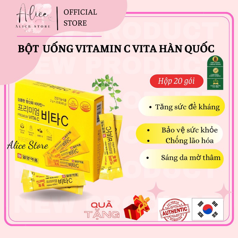 Bột uống Premium Vitamin C Vita Hàn Quốc 20 gói - Tăng sức đề kháng, Chống oxy hoá, trắng da