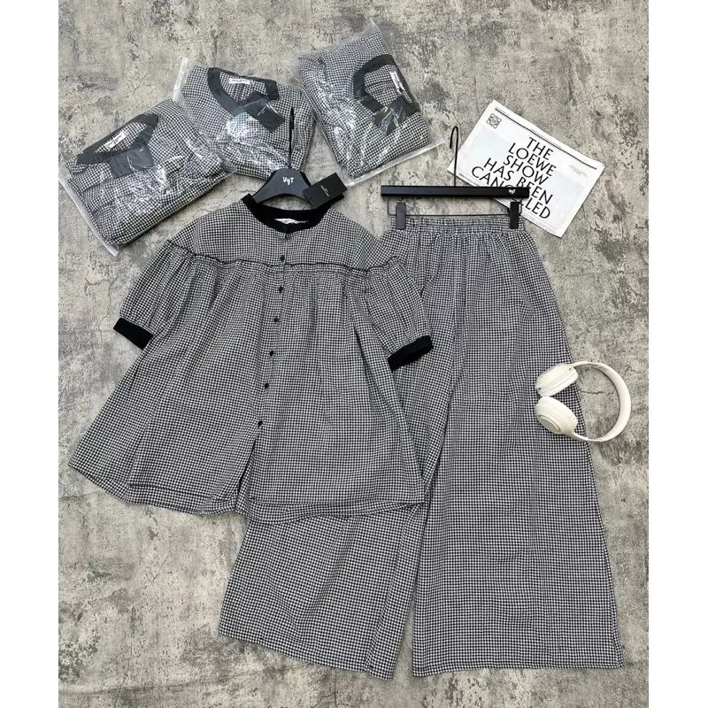 Set babydoll quần ống suông,bộ kẻ caro siêu xinh bigsize 60-95kg