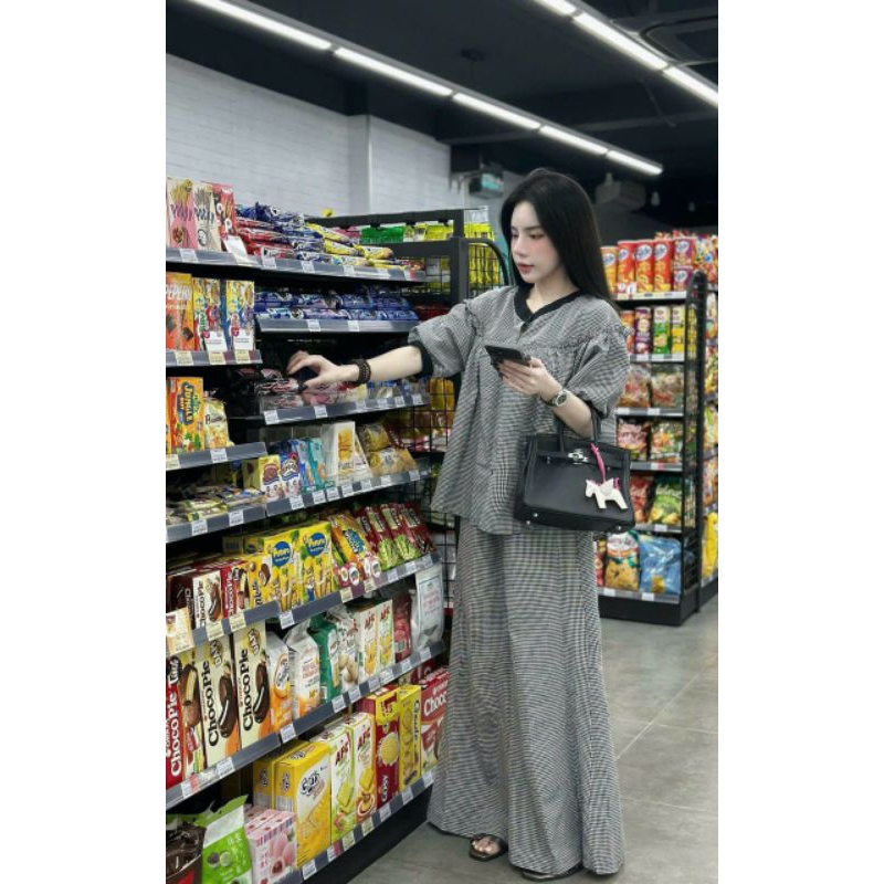 Set babydoll quần ống suông,bộ kẻ caro siêu xinh bigsize 60-95kg