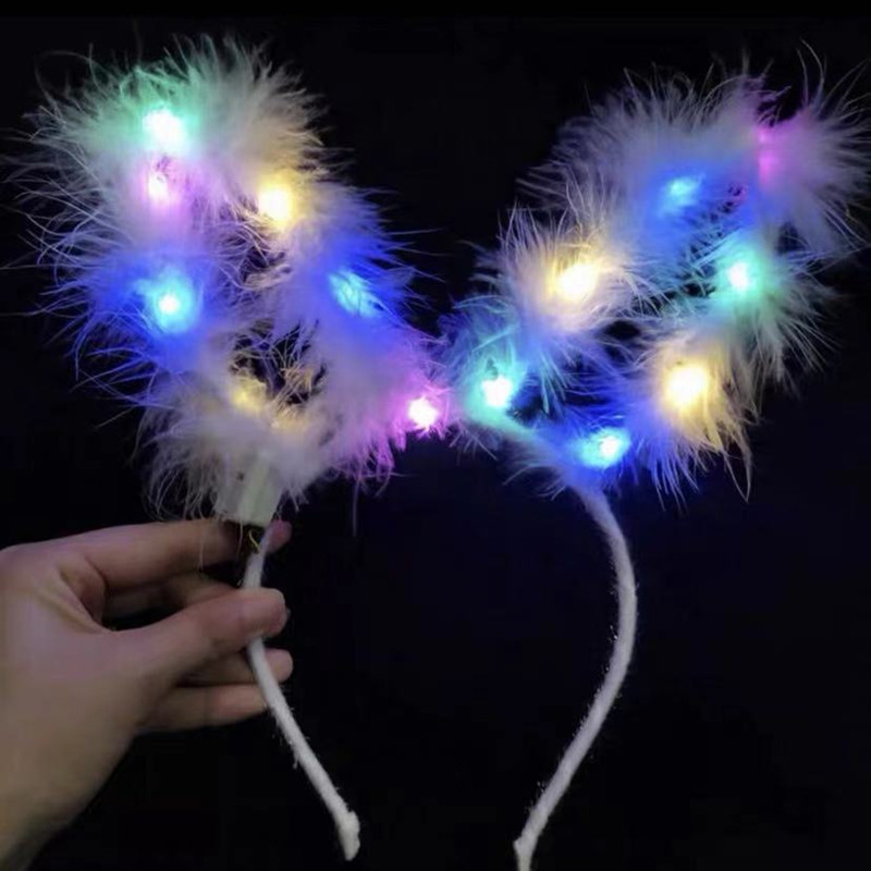 Bờm tóc, cài tóc thỏ phát sáng tai thỏ tai mèo, noel bờm phát sáng gắn pin bờm tóc đèn led nhấp nháy, phụ kiện mùa đông