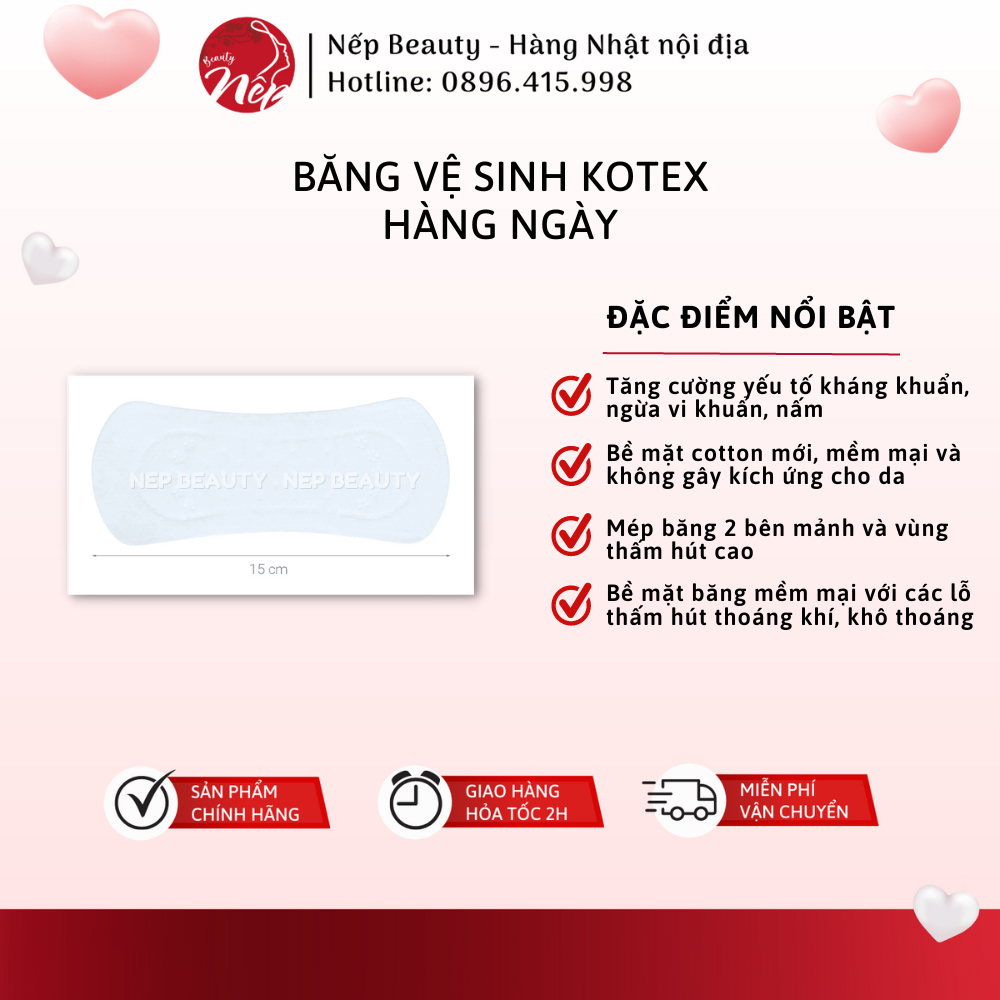 Băng vệ sinh Kotex hàng ngày 20 miếng, kháng khuẩn siêu mỏng nhẹ, hương thơm tự nhiên - Nepbeauty