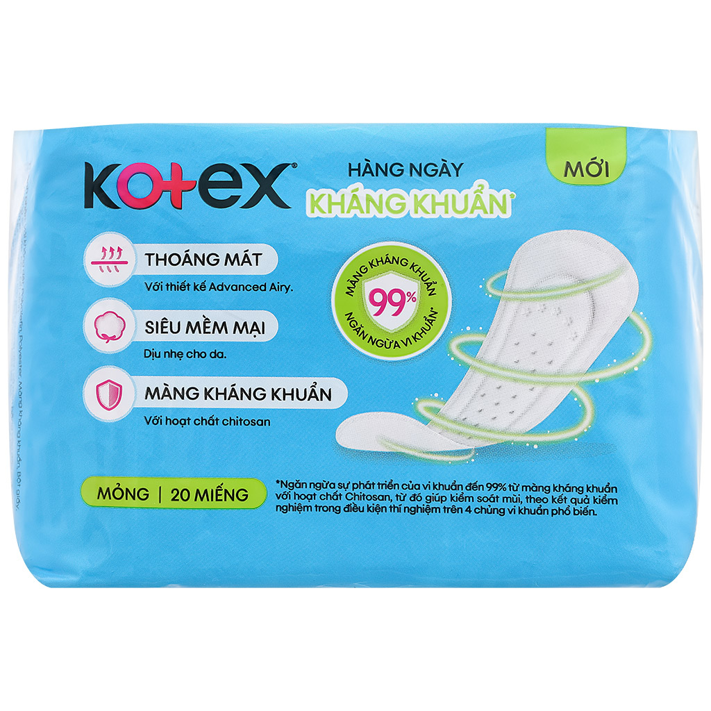 Băng vệ sinh Kotex hàng ngày 20 miếng, kháng khuẩn siêu mỏng nhẹ, hương thơm tự nhiên - Nepbeauty