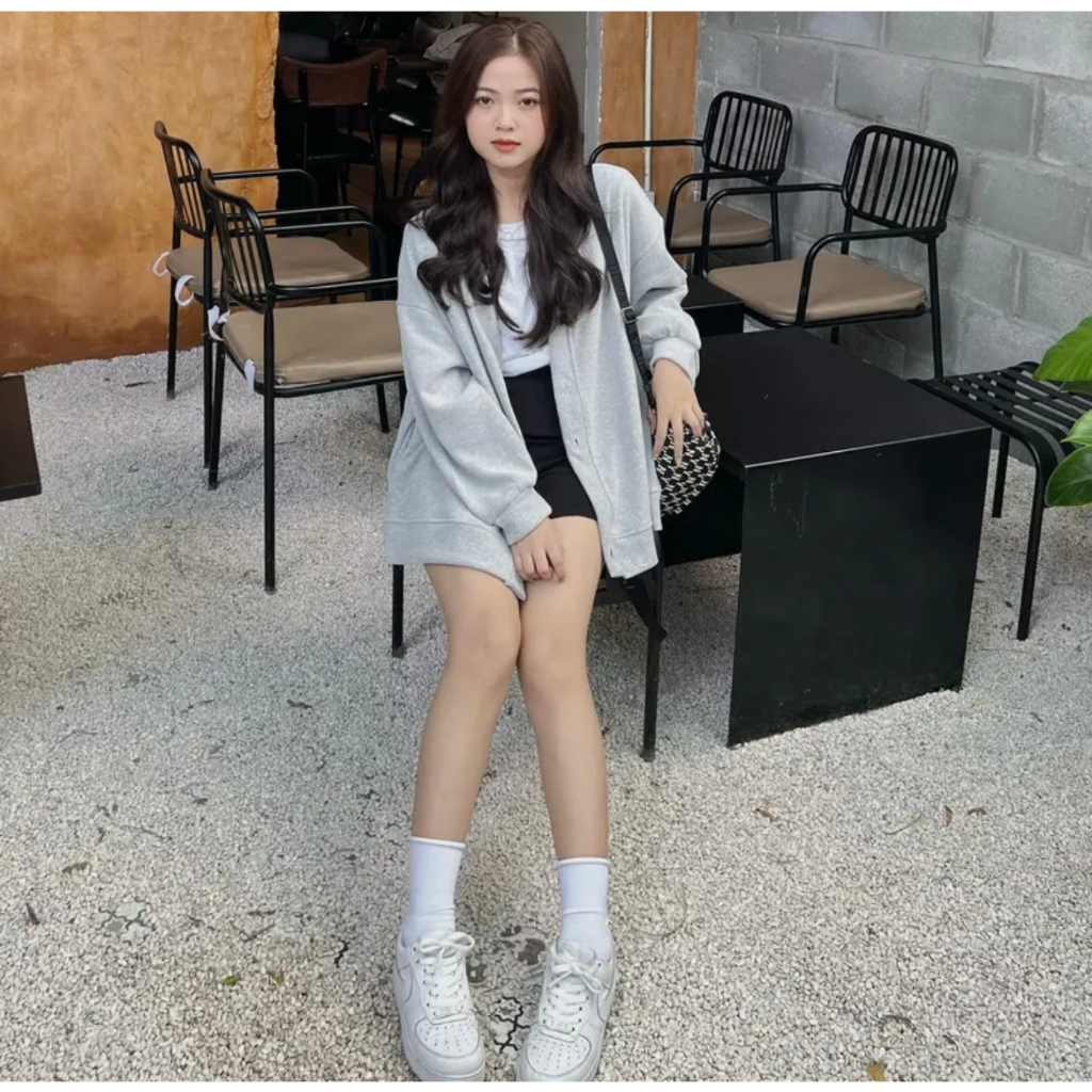 Áo khoác nỉ có cúc Unisex form rộng trơn nhiều màu mặc quanh năm phong cách Hàn