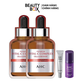 1 kem mắt ahc essential 10ml, 1 tinh chất ahc 10ml & 2 mặt nạ sáng da ahc vital c
