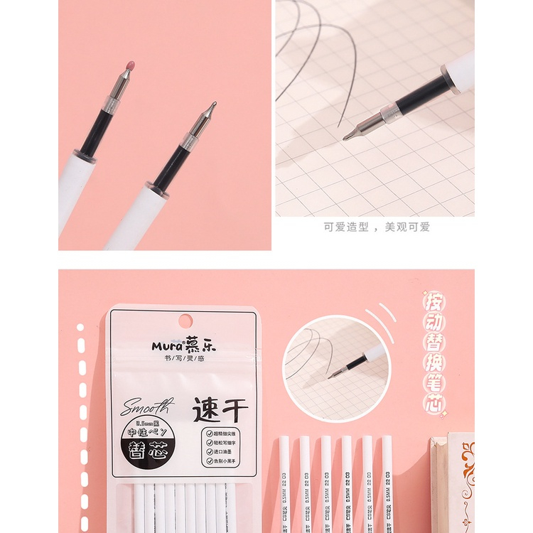 Set 10 Ngòi Gel REFILL MURA ngòi 0.5mm 11cm - Mực Đen Dùng Cho Mọi Loại Bút MURA