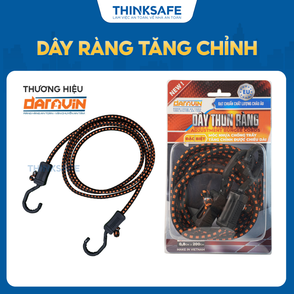 Dây thun ràng tăng chỉnh Daravin, Dây chằng đồ xe máy móc nhựa lõi thép phiên bản mới chịu tải lớn - THINKSAFE