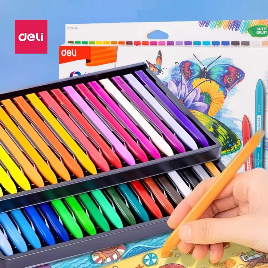 Bút sáp màu hữu cơ Deli tô màu vẽ tranh không vấy bẩn tay, an toàn khi sử dụng