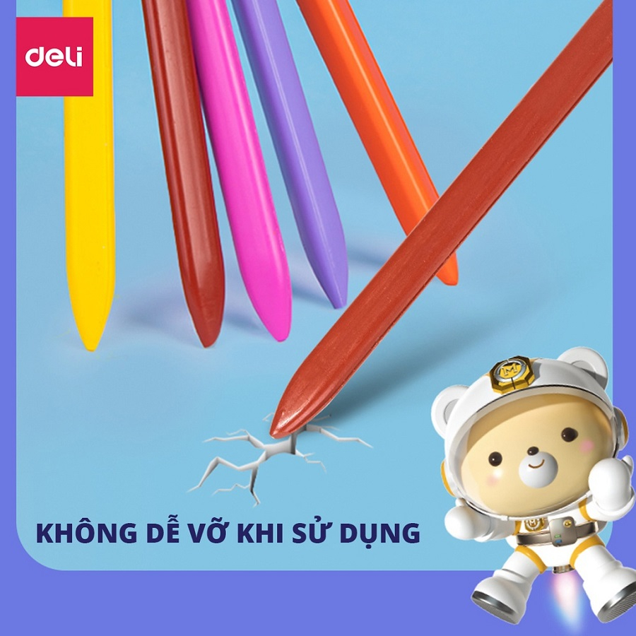Bút sáp màu hữu cơ Deli tô màu vẽ tranh không vấy bẩn tay, an toàn khi sử dụng