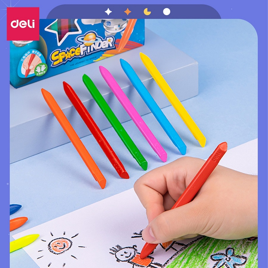 Bút sáp màu hữu cơ Deli tô màu vẽ tranh không vấy bẩn tay, an toàn khi sử dụng