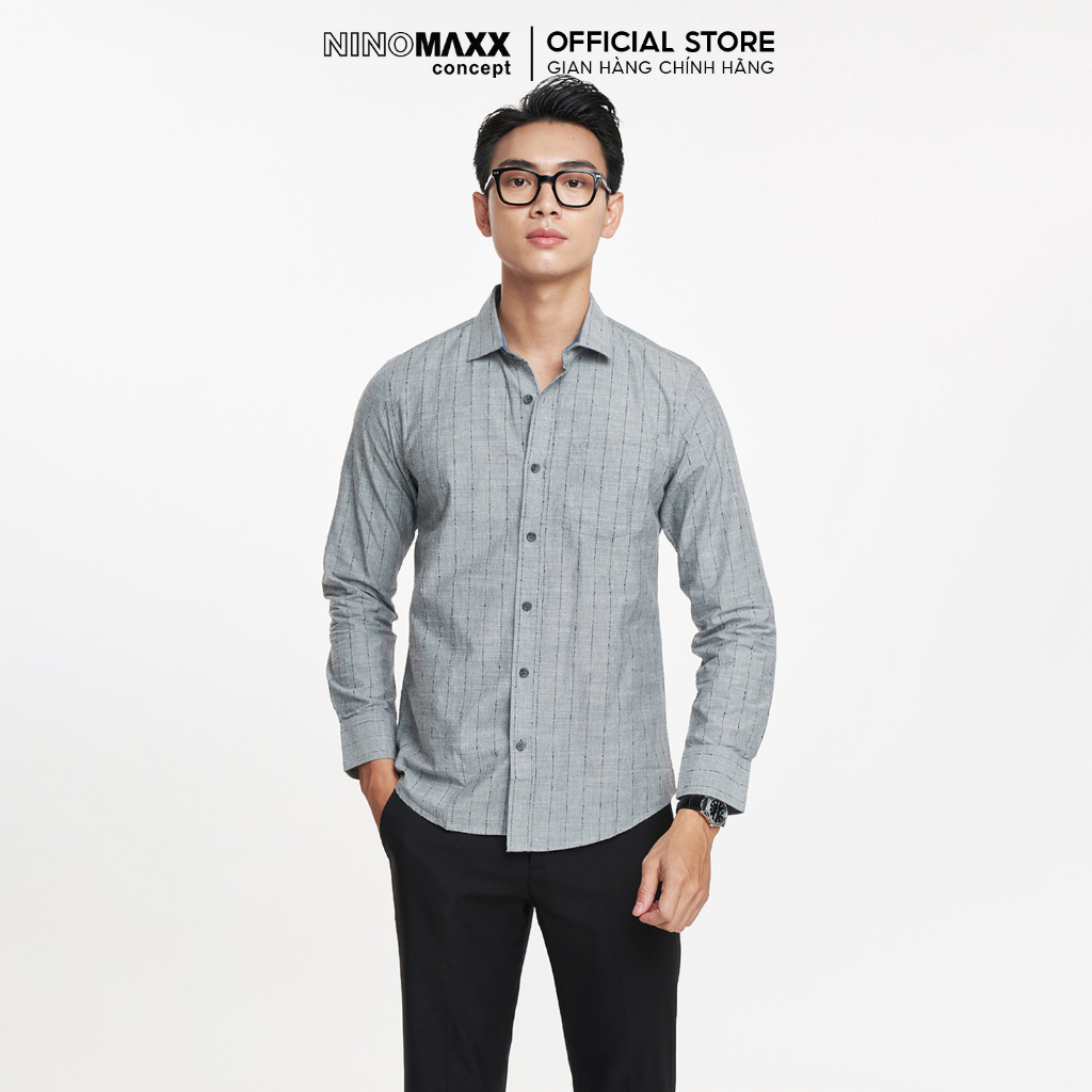 NINOMAXX Áo sơ mi nam tay dài kẻ sọc slim fit 2104091