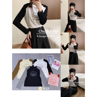 Áo thun nữ tay dài pha màu cổ tròn in chữ always hàng Quảng Châu chất cotton, áo phông mùa thu chất đẹp tay phối 633